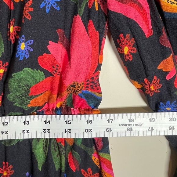 Farm Rio Black Banana Sky Mini Dress Sz S Puff Sleeve Tiered Flowy Beaded Beach - Picture 14 of 16